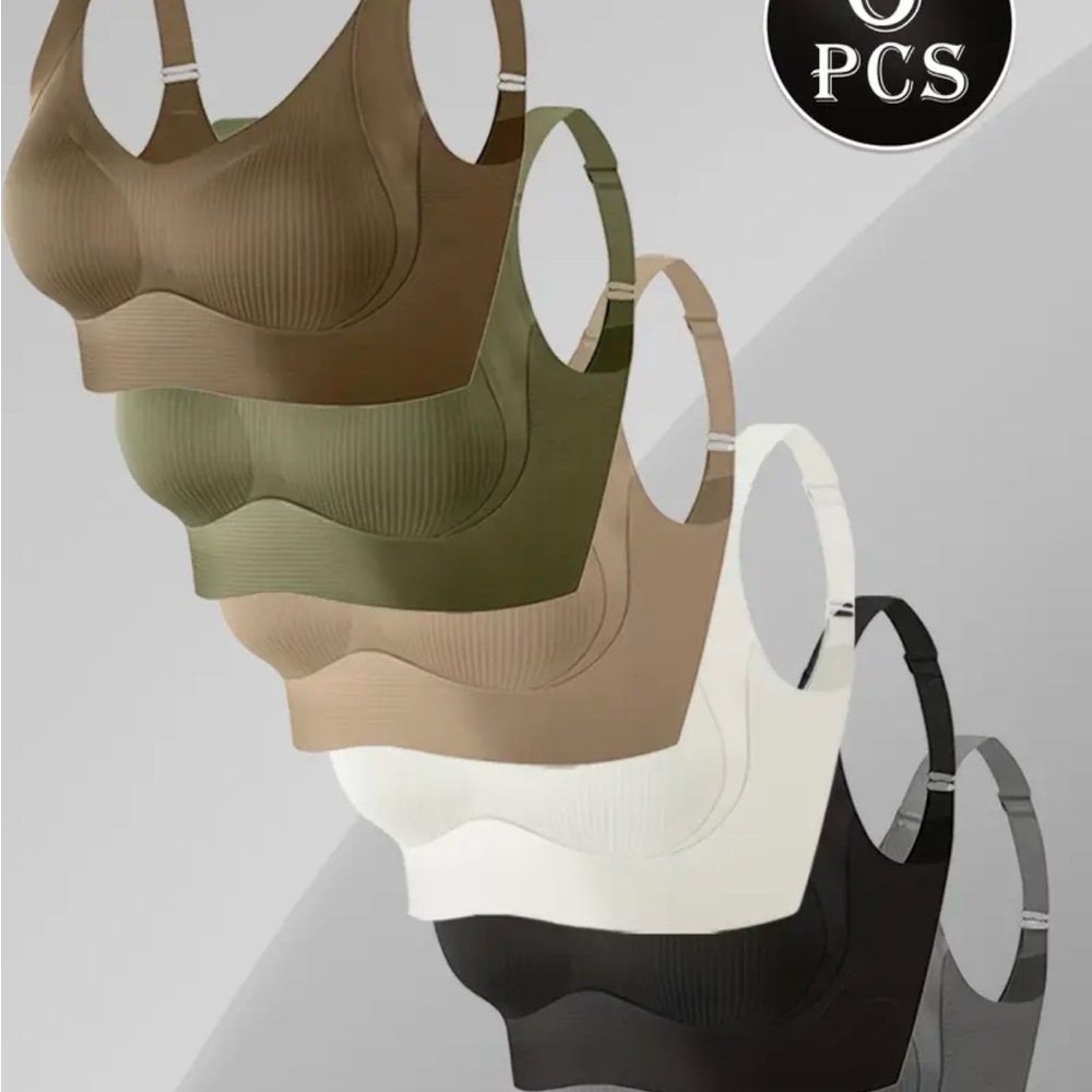 Seamless Padded Bralette - 6-Pack (Black, White, Cream, Tan, Olive, Brown)